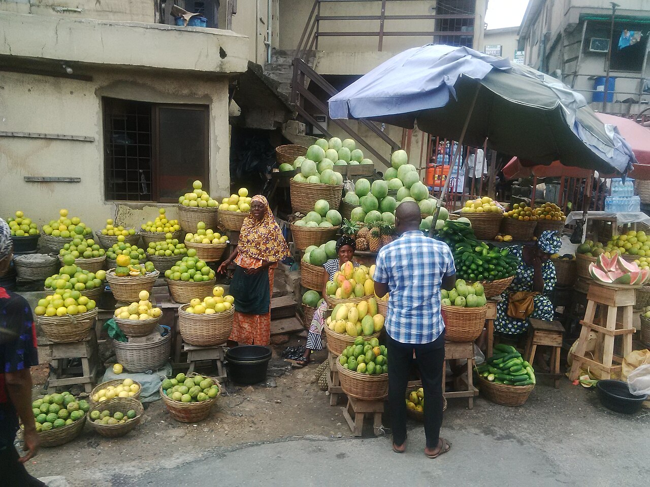 Fresh fruit stalls at Oyingbo Market in Lagos